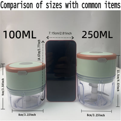 FLZH Procesador de Alimentos Eléctrico Mini Compacto de 8.45oz y Picadora de Carne con 3 Cuchillas de Acero Inoxidable, Recargable por USB, 1200 RPM - Diseño Verde Claro y Naranja, Ideal para Verduras, Frutas y Carnes, FLZH