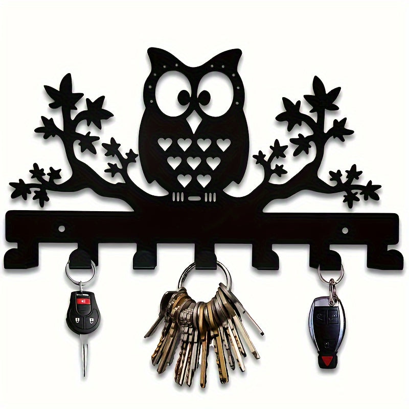 Porta llaves de metal de búho contemporáneo - Soporte de llaves decorativo para montar en la pared con 7 ganchos - Fácil instalación Organizador de llaves para entrada, abrigos, sombreros, toallas - Decoración de habitación estética (1pc)