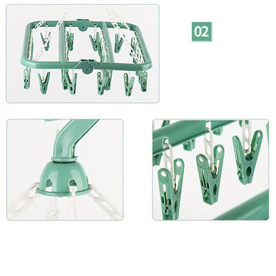 1pc 32-clip Gran Capacidad Percha De Calcetines De Plástico Duradera Para Ropa Interior, Secador De Ropa Para Ropa Duradera, Percha Para Ropa Para Organizador De Almacenamiento Doméstico Para Baño, Dormitorio, Armario, Hogar, Dormitorio, Rosa / Azul / Ve