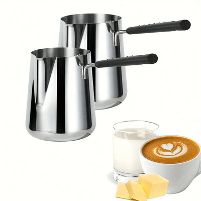 1pc Servidor de Acero Inoxidable para Café con Mango Largo, Capacidad de 350ml/600ml, Calentador de Vertido Versátil para Espresso, Leche, Arte de Latte, Chocolate y Derretimiento de Mantequilla, Ideal para Uso en Casa, Restaurante y Café, Tema de Vacaci