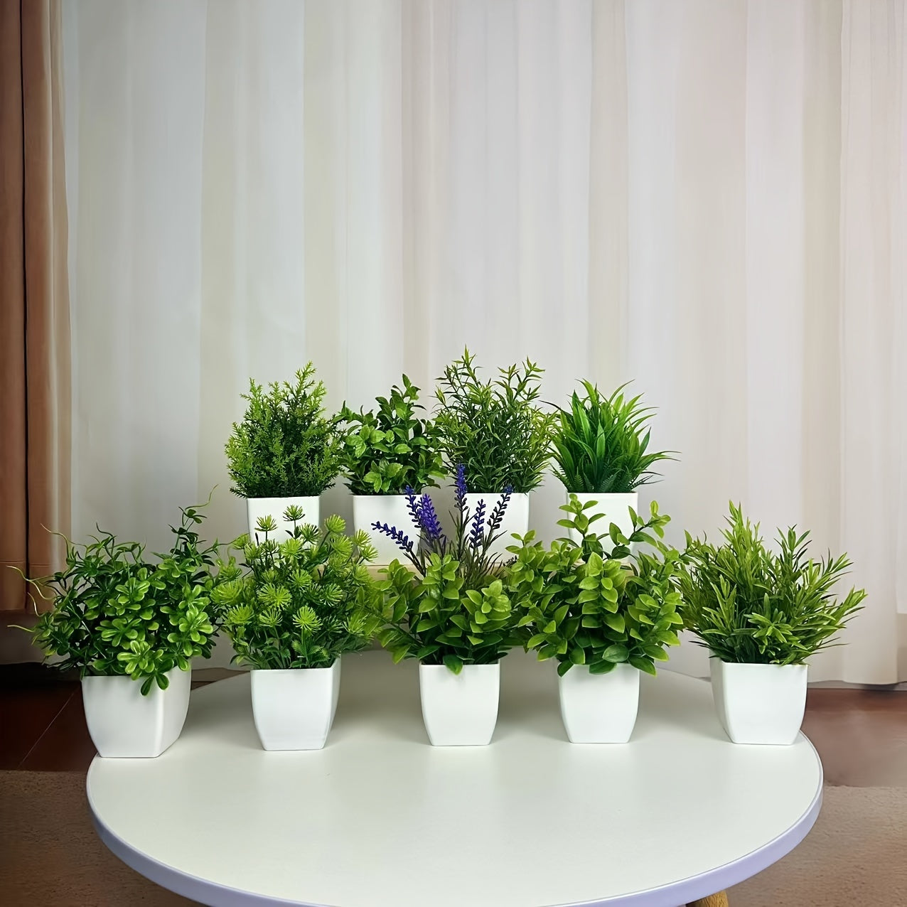 9 Piezas, Plantas Artificiales En Macetas, Pequeñas Macetas De Plástico Blanco Para Decoración, Plantas Verdes Falsas Para El Hogar, La Oficina, El Baño, La Estantería Y La Decoración Interior Del Escritorio, Decoración De Primavera Y Verano