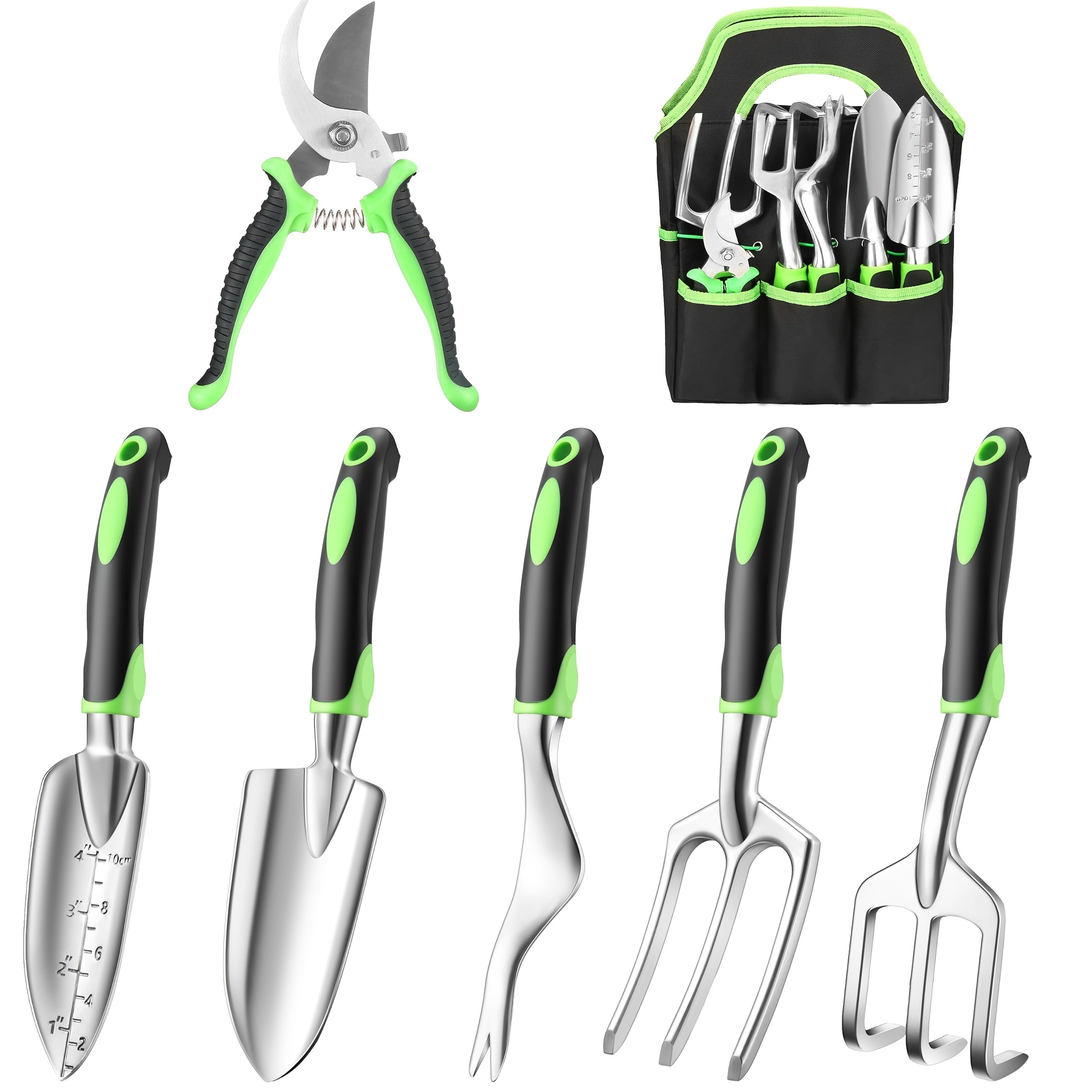 3/8 piezas, juego de herramientas de jardín de aleación de aluminio de alta resistencia - Cuchara y organizador de herramientas de jardín duraderos y resistentes al óxido, ideal para mujeres, incluye tijeras de poda, azada y rastrillo, esenciales para el
