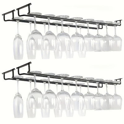 2/4 piezas de soporte de vaso de vino de hierro - Soporte de vaso de vino de gabinete ahorrador de espacio para cocina y bar, 15,74" x 5,11" x 2,16", estante colgante multifuncional, soporte de vaso de vino