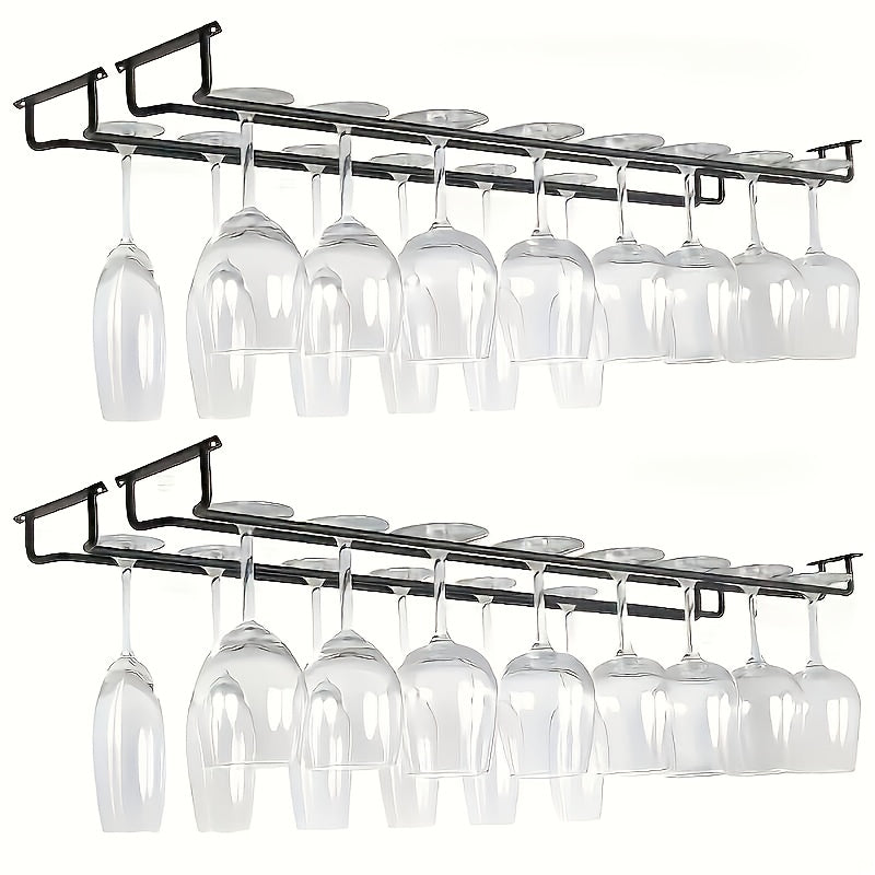2/4 piezas de soporte de vaso de vino de hierro - Soporte de vaso de vino de gabinete ahorrador de espacio para cocina y bar, 15,74" x 5,11" x 2,16", estante colgante multifuncional, soporte de vaso de vino