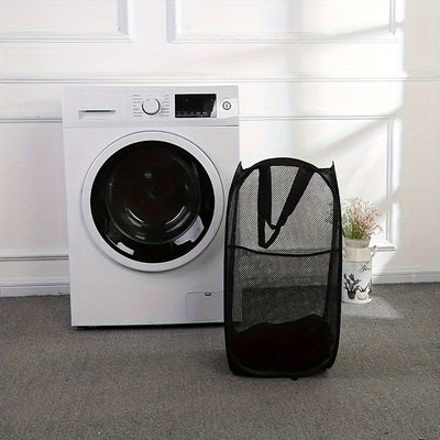 1pc Cesto de Ropa Plegable con Asas Duraderas y Bolsillos Laterales - Canasta Expandible Portátil para Dormitorio, Baño, Viajes - Organizador de Almacenamiento Transpirable de Poliéster, Cesta de Lavandería, Organizador de Habitación Universitaria