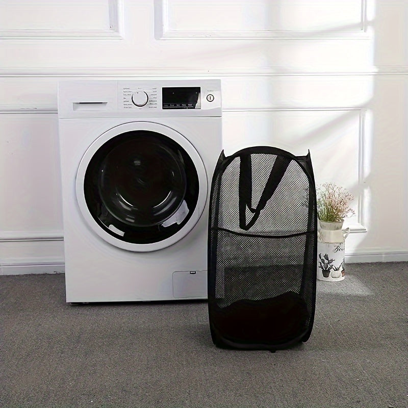 1pc Cesto de Ropa Plegable con Asas Duraderas y Bolsillos Laterales - Canasta Expandible Portátil para Dormitorio, Baño, Viajes - Organizador de Almacenamiento Transpirable de Poliéster, Cesta de Lavandería, Organizador de Habitación Universitaria