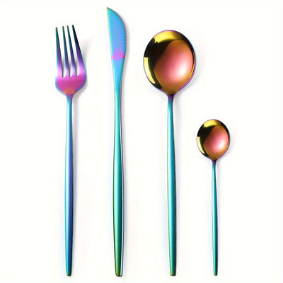 Juego de Vajilla Estilo Portugués de Acero Inoxidable de 30 Piezas, Cuchillo, Tenedor y Cucharas para Postre de Alta Gama, Apto para Lavavajillas, Ideal para Hogar, Cocina, Hotel, Restaurante, Fiestas, Festividades, Acción de Gracias, Pascua, Navidad y B