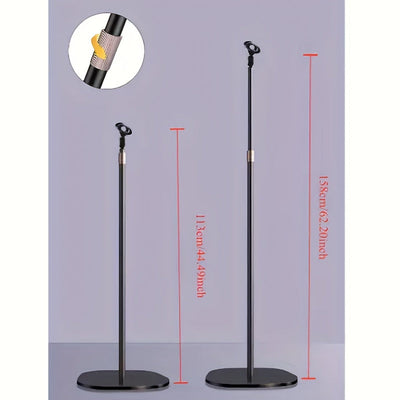 Soporte de micrófono profesional con soporte para teléfono - Soporte de piso de hierro negro para transmisión en vivo, base redonda, poste ajustable, soporte para micrófono de condensador, equipo de transmisión en vivo | Soporte elegante negro | Construc