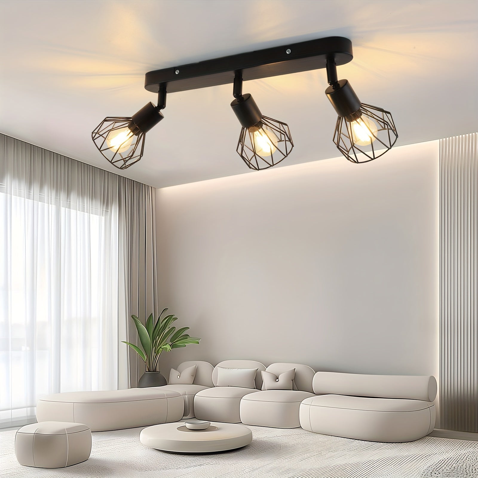 Foco de techo con 3 bombillas, lámpara de techo negra vintage E14 giratoria, lámpara de techo negra con base rectangular, lámpara de techo LED, lámpara para sala o habitación juvenil (bombillas no incluidas)
