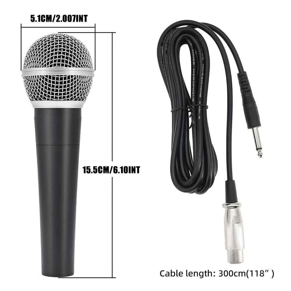 Micrófono inalámbrico Bomge SM58 profesional de metal con forma de corazón, dinámico y acústico, para uso en vivo, adecuado para actuaciones en escena, grabación de DJ, actuaciones vocales y transmisión en vivo, con conectores XLR de 3 metros y 6,35 mm.