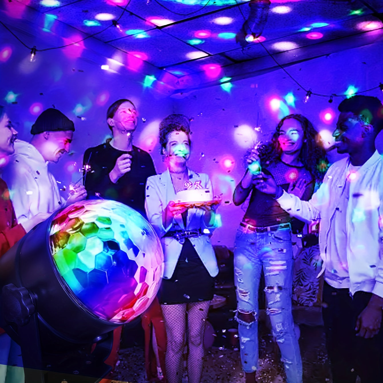 1pc Luz De Bola Mágica De Cristal RGB Con Control Remoto, Luz De Escenario Giratoria De Siete Colores Con Soporte Y Control Remoto, Luz De Discoteca De Fiesta De DJ, Cambio De Color Con Control Remoto, Luz De Escenario Genial, Adecuada Para Actuaciones D