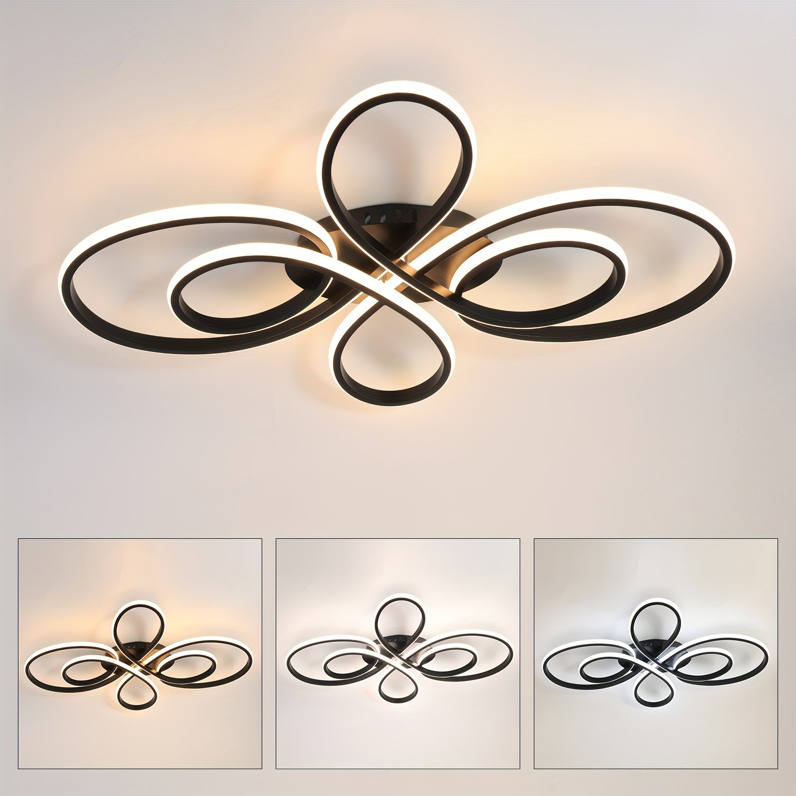 Luz de techo LED moderna, 3000K/4000K/5000K Lámpara de techo negra LED, Luz de techo de acrílico con forma de flor creativa LED para balcón, pasillo, dormitorio, sala de estar