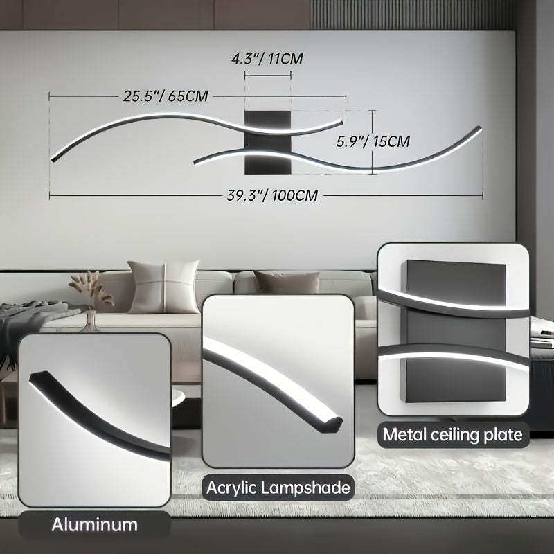 1 Lámpara de Pared LED con Diseño Moderno Ondulado - Iluminación Semiempotrada con Pantalla Metálica Desmontable, Ideal para Salas, Dormitorios, Pasillos, Escaleras, Decoración del Hogar, Hoteles, Centros Comerciales y Espacios Comerciales, Incluye Herra