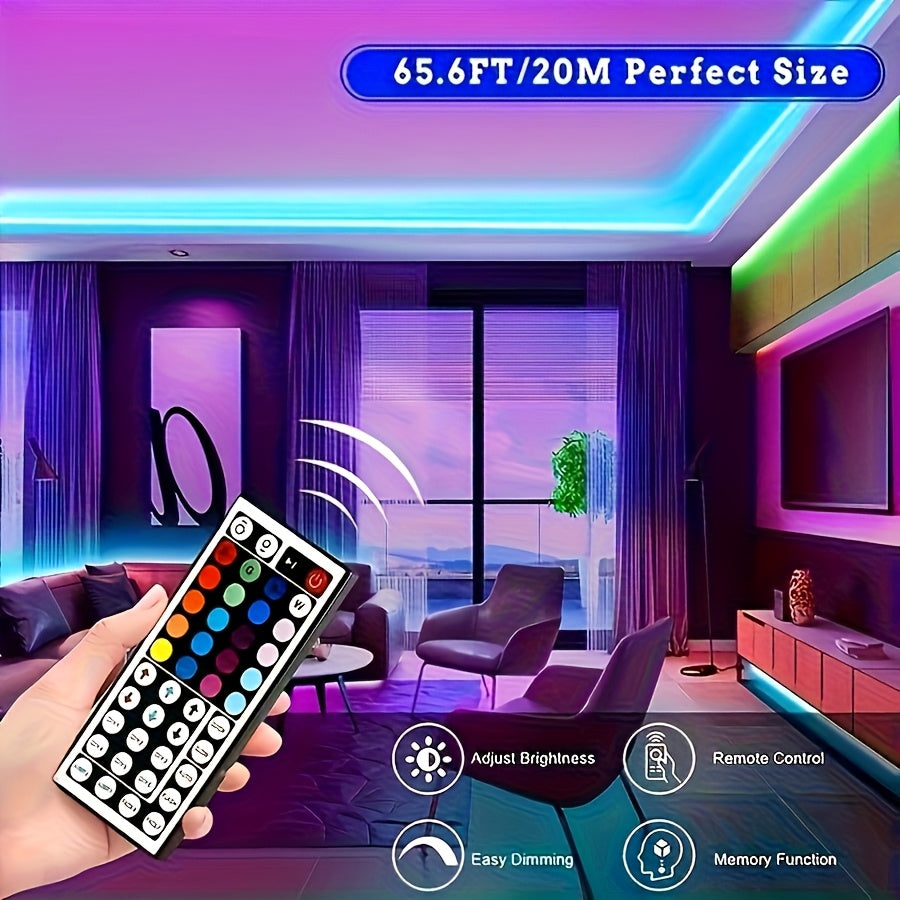 1/30m Tira de Luces LED RGB con Control Remoto de 44 Teclas - Alimentación USB, Ajustes de Brillo y Temporizador, para Fiestas, Hogar, Navidad, Halloween, Decoración Interior - Instalación Fácil con Función de Memoria, Iluminación Festiva, Colores Dinámi