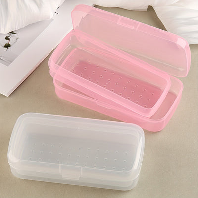 Caja de esterilización de herramientas de uñas, bandeja de esterilización transparente de plástico rosa, caja de almacenamiento de pinzas, caja de pinzas de uñas para salón de belleza y spa, máquina de corte de manicura