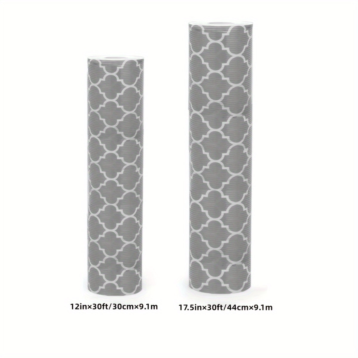 1 Rollo de Forro para Estantes Impermeable y No Adhesivo con Diseño Elegante de Trébol Gris y Blanco y Ondas - Tapete de Plástico Duradero y Cortable para Refrigeradores, Cajones de Cocina, Armarios | Antideslizante, Impermeable, Mantel para Refrigerador