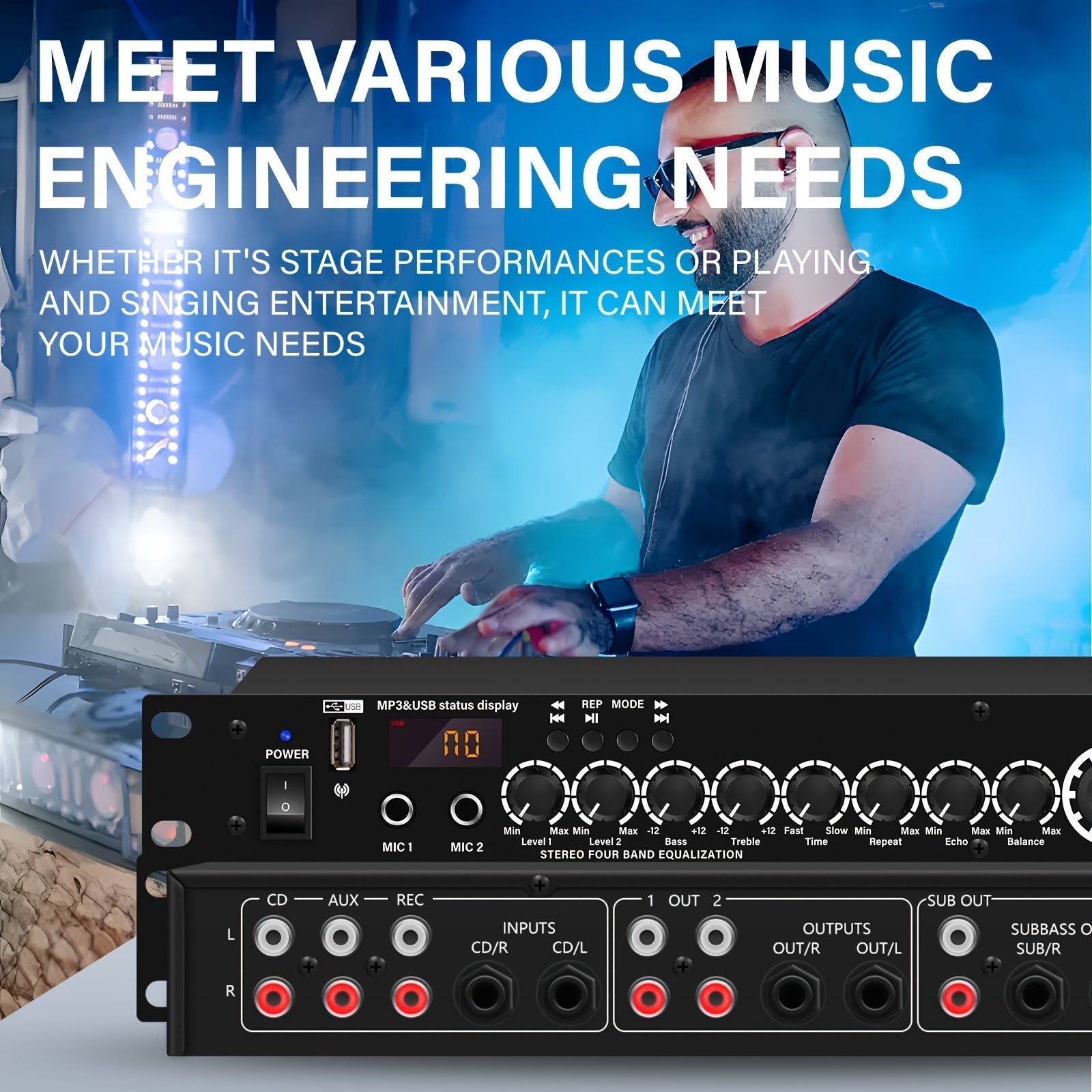 Procesador de audio digital profesional con mezclador, multiefectos, DSP y ecualizador.