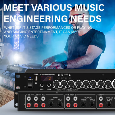 Procesador de audio digital profesional con mezclador, multiefectos, DSP y ecualizador.