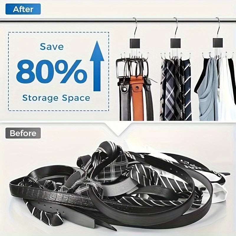 [Giratorio Acero Inoxidable Perchero 360°] Perchero Giratorio de Acero Inoxidable 360° - 1 pza Organizador Metálico Duradero para Cinturones, Bufandas, Corbatas con Múltiples Ganchos - Ahorra Espacio, Ideal para Armario, Hogar, Almacenamiento en Dormitor