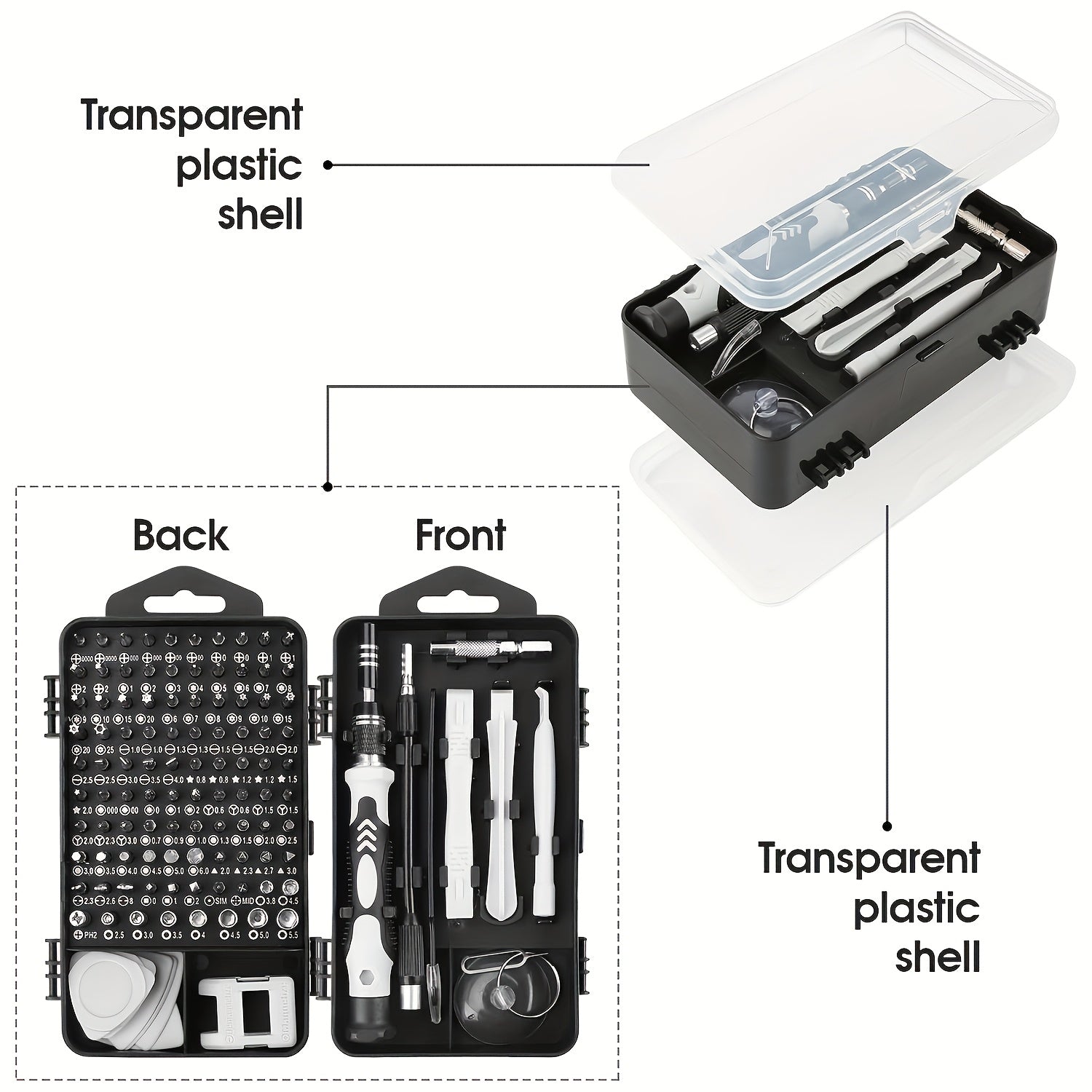 Juego de 115 destornilladores de precisión de acero cromo vanadio, kit de herramientas magnéticas, antideslizante, mango ergonómico, ideal para electrónicos, celulares, laptops, relojes, resistente a golpes, con cabezas domo, hexagonales, pentagonales y