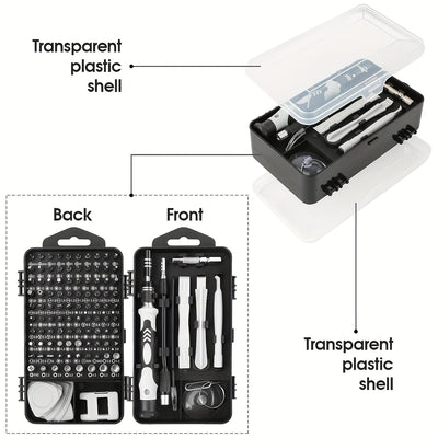 Juego de 115 destornilladores de precisión de acero cromo vanadio, kit de herramientas magnéticas, antideslizante, mango ergonómico, ideal para electrónicos, celulares, laptops, relojes, resistente a golpes, con cabezas domo, hexagonales, pentagonales y