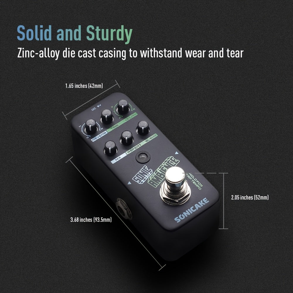 Pedal SONICAKE de Retardo y Reverb - Pedal de Efectos para Guitarra/Bajo con Temporizador Táctil, 4 Modos de Retardo y 4 Modos de Reverb, Diseño Vintage en , Construcción Robusta, para Guitarra Eléctrica, Bajo, Grabación en Estudio y Presentaciones en Vi