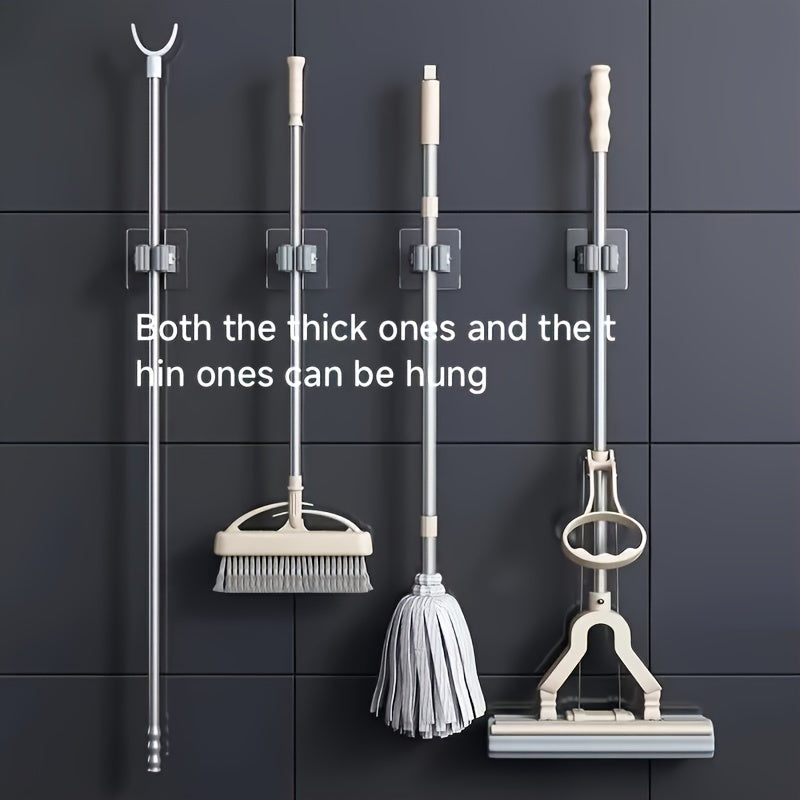 6 unidades Soportes de Escoba y Trapo de Pared Contemporáneos - Sin Taladro, Ganchos de Plástico de Alta Resistencia para Baño y Cocina, Fácil Instalación, Organizador de Pared Moderno | Diseño Minimalista | Plástico Duradero, Ganchos de Utilidad