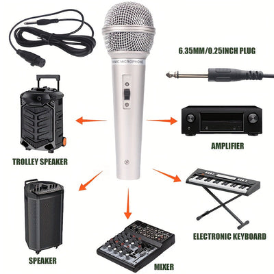 1 micrófono de bobina móvil con cable profesional Rzosom, micrófono dinámico de mano con conector de 6,35 mm, patrón polar unidireccional, para karaoke, sistemas de megafonía, amplificadores, mezcladores, teclados electrónicos, transmisión en vivo, graba