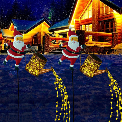 Linternas solares para jardín al aire libre, luces colgantes solares en forma de tetera, Papá Noel lleva una tetera Lámpara de riego con luz fluída de alta luminosidad, Adecuado para jardín, césped, patio, luces navideñas de decoración festiva