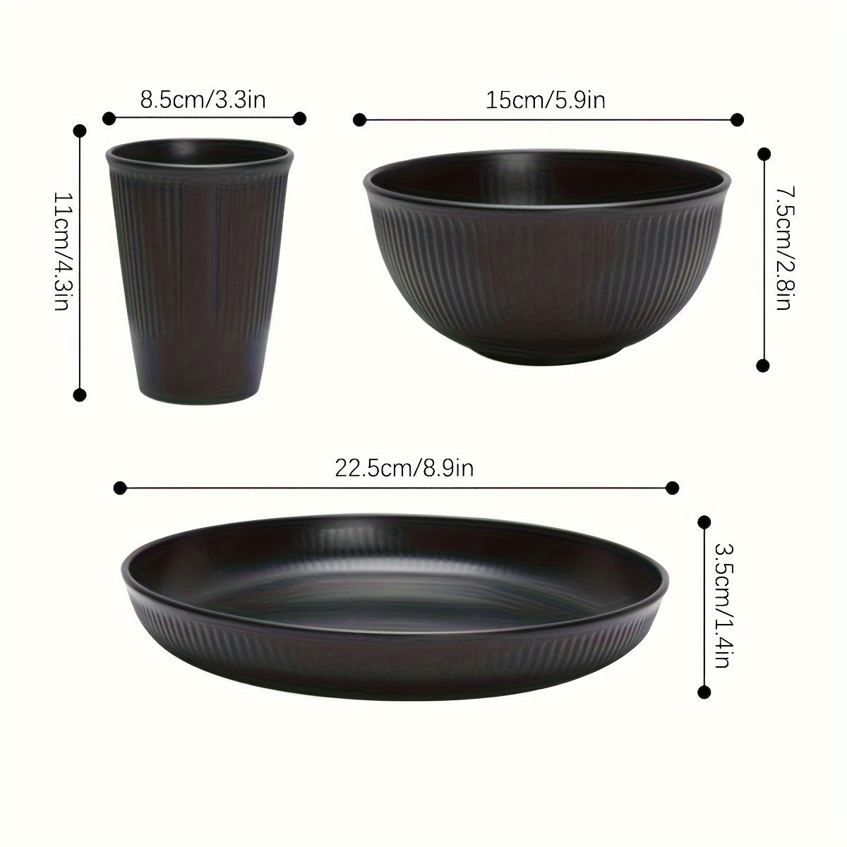 Juego de vajilla irrompible con temática navideña, 18 piezas - Platos, tazones y vasos negros, aptos para lavavajillas y microondas, ideal para cocina, residencias estudiantiles, campamentos, autocaravanas, picnics, reuniones festivas y aventuras al aire