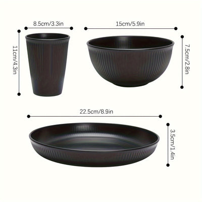 Juego de vajilla irrompible con temática navideña, 18 piezas - Platos, tazones y vasos negros, aptos para lavavajillas y microondas, ideal para cocina, residencias estudiantiles, campamentos, autocaravanas, picnics, reuniones festivas y aventuras al aire