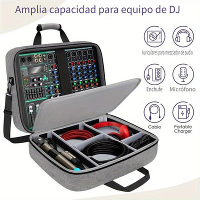 Estuche de mezclador de audio (Interior 15.5"x 13"x 6") Bolsa protectora de mezclador de DJ con relleno de 10mm, Bolsa de equipo de grabación de gran capacidad suave con almacenamiento ajustable para cables, equipos de podcast y micrófonos, regalo de San