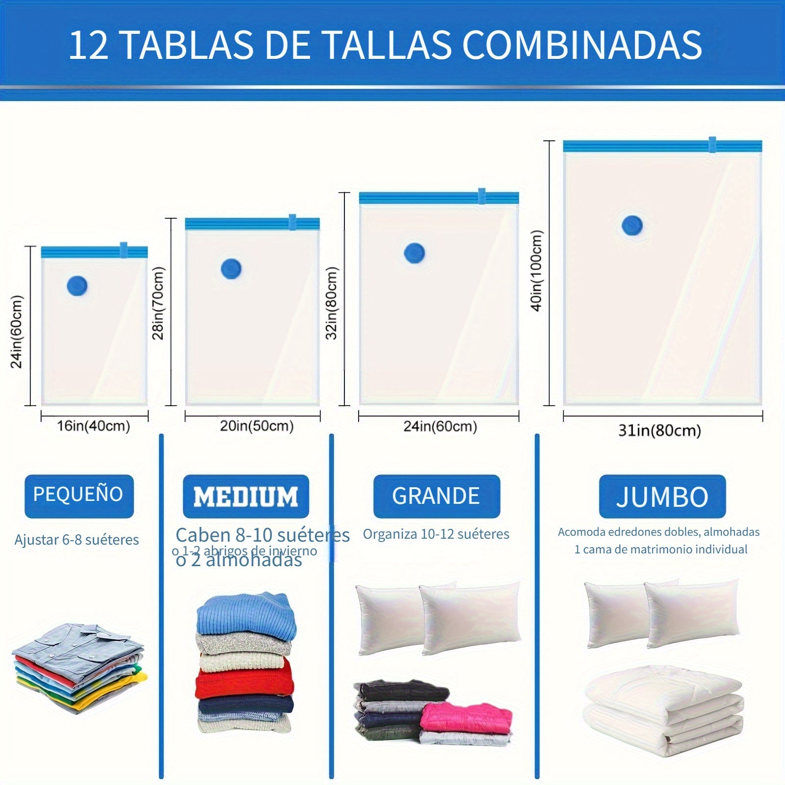 Juego de 5 Bolsas de Almacenamiento al Vacío con Bomba - Organizador Portátil y Ahorrador de Espacio para Viajes, Ropa, Mantas, Ropa de Cama, Regalos Festivos, Solución de Empaque para Maleta, Bolsa Organizadora/Bolsa Protectora de Prendas
