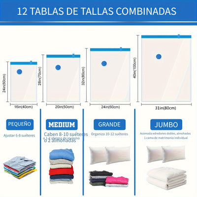 Juego de 5 Bolsas de Almacenamiento al Vacío con Bomba - Organizador Portátil y Ahorrador de Espacio para Viajes, Ropa, Mantas, Ropa de Cama, Regalos Festivos, Solución de Empaque para Maleta, Bolsa Organizadora/Bolsa Protectora de Prendas