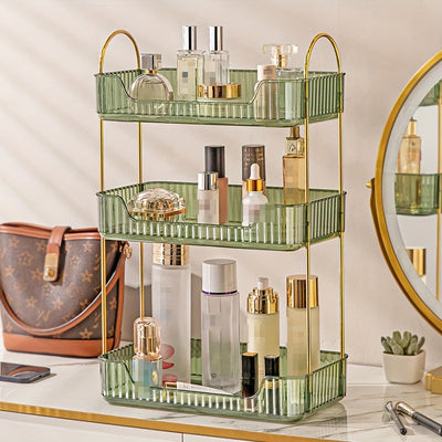 1 Pieza, Organizador De Baño De Varios Niveles, Estante De Almacenamiento De Plástico De Estilo Nórdico Para Cosméticos, Lujoso Estante Para Dormitorio, Soporte Para Perfumes Y Maquillaje En La Mesa De Tocador, Elegante Acabado Dorado