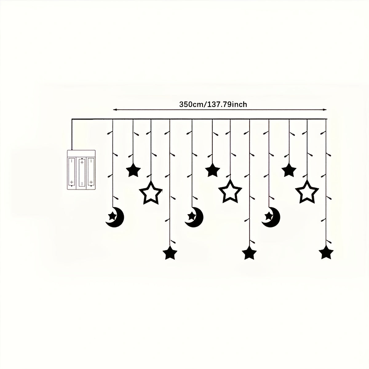 1 juego de luces LED de cortinas de hadas, 3m ajustables con modos múltiples, con estrellas y lunas, plástico, independiente, para Ramadan, bodas, cumpleaños, graduación, decoración de fiestas, jardín romántico de fantasia, operadas con baterías AA (no i