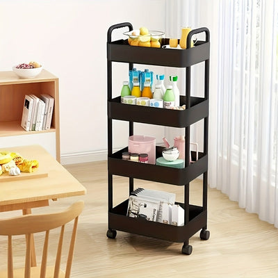 Carro de almacenamiento de 4 niveles con ruedas rodantes - Plástico duradero, fácil de mover, ideal para cocina, baño, dormitorio - Blanco, ruedas de rodadura suave, diseño de almacenamiento abierto para organizar lo esencial, carrito de utilidad moderno