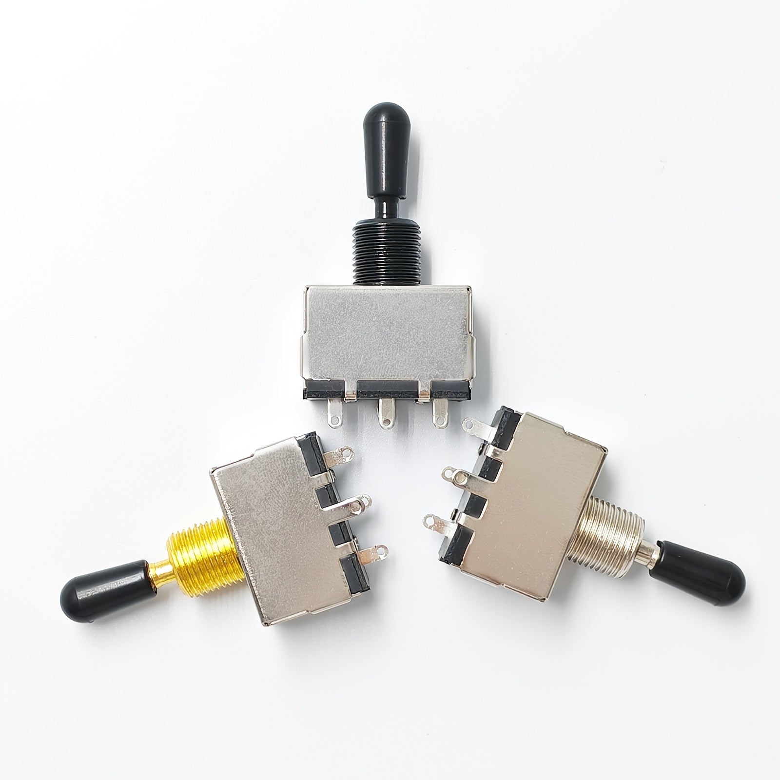 Interruptor de 3 vías para control de tono de guitarra, selector de 3 vías con carcasa metálica, conmutador de palanca metálica con 3 tapas de perilla (negro/blanco/crema), compatible con interruptores de guitarra eléctrica LP, disponible en tres colores