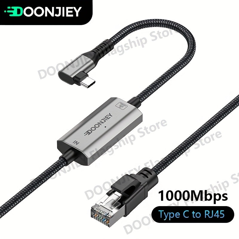 Adaptador USB-C a Gigabit Ethernet, convertidor de puerto de red RJ45 de 90 grados, adaptador de red Type-C plug and play, compatible con MacBook/Huawei/para portátiles for lenovo, modo de alimentación sin carga, amigable con Homekit, método de control d