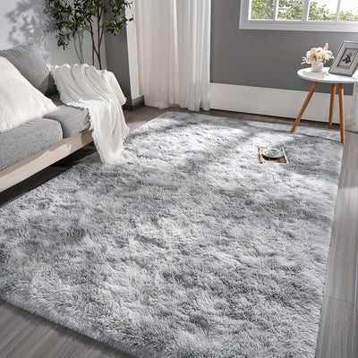 1 ud., Alfombra Larga de Peluche Gris Claro con Estampado Tie-Dye, Tela Mejorada Suave y Acogedora, Alfombrilla Decorativa Moderna Fácil de Limpiar, Esponja Gruesa Duradera y Ligera, Portátil, Adecuada para Dormitorio, Sala de Estar, Área de Ocio, Zona d