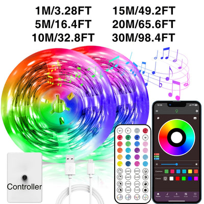 NBBUFF Luces LED Inteligentes de 30,48 pies (2 rollos de 15,24 pies) con control remoto y aplicación, luces LED RGB sincronizadas con música, temporizador, parpadeo, saltos, para salas de música, salas de estar, iluminación de escenario, regalo de Hallow