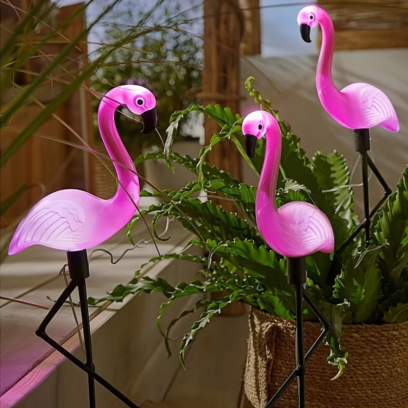 Luces solares para paisajes exteriores, estatuas de flamencos rosados para jardín con iluminación LED - duraderas y hechas de plástico, ideales para caminos de flores, céspedes y decoraciones de Halloween y Pascua