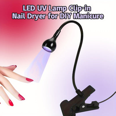 1 pieza, secador de uñas LED con clip, mini lámpara de gel USB con cuello de ganso ajustable y clip, sin alcohol, para manicura DIY, uso interior, decoración del hogar, accesorio de escritorio, regalo perfecto de Navidad, lámpara de secador de uñas, herr