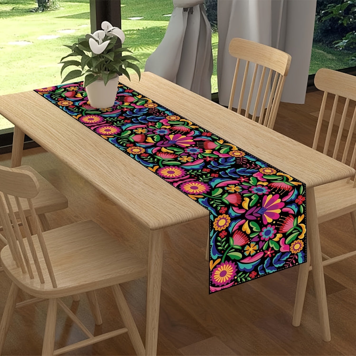 1 Pieza, Mantel Para Mesa Colorido, Para Fiesta Mexicana, Decoración Larga De Mesa De Lino Para Cinco De Mayo, Decoración Del Día De Los Muertos, Suministros Para El Hogar Para El Día De Los Muertos