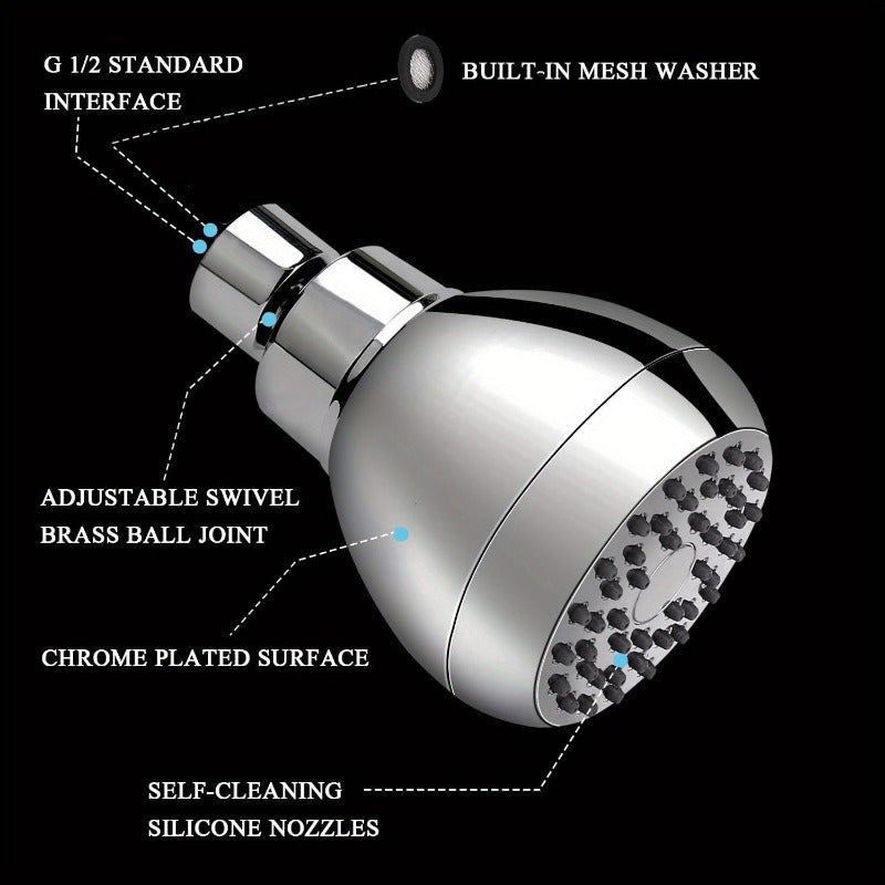 1pc Cabezal de Ducha de Alta Presión de 3 Pulgadas, ABS, Conector de Bola de Latón Giratorio Ajustable, Diseño Antiobstrucción y a Prueba de Fugas para una Experiencia de Ducha Cómoda - Acabado Cromado, Accesorios de Ducha