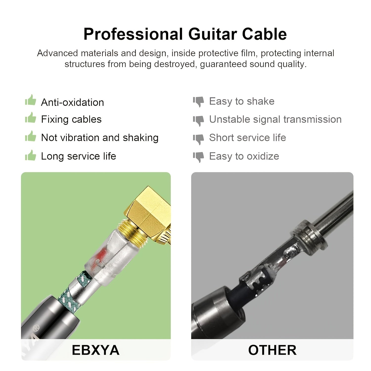 Cable de Guitarra 10ft, Paquete de 2, Cable para Amplificador, Cable Recto a Recto/ Ángulo Derecho de 1/4 pulgada, Cable de Guitarra Chapado en Oro, Trenzado / Verde/ Amarillo TS para Guitarra Eléctrica, Artículo Más Vendido, Temporada de Graduación