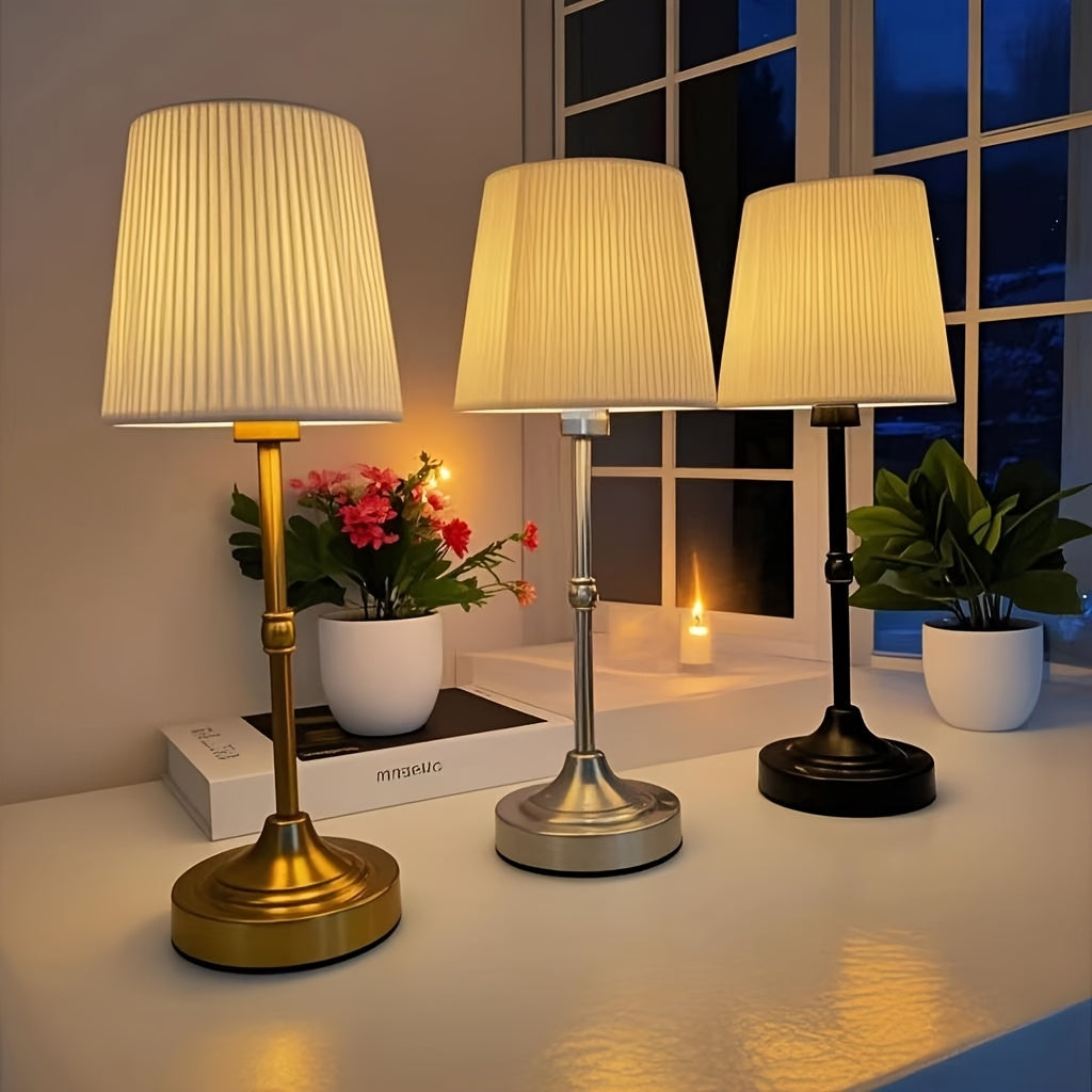 Lámpara de mesa recargable LED con luz ambiental decorativa, retro inalámbrica, alta luminosidad, interruptor táctil, estructura de tela y metal, USB, luz nocturna creativa, capacidad de 5200 mAh, batería de larga duración, colores dorado, plateado y neg