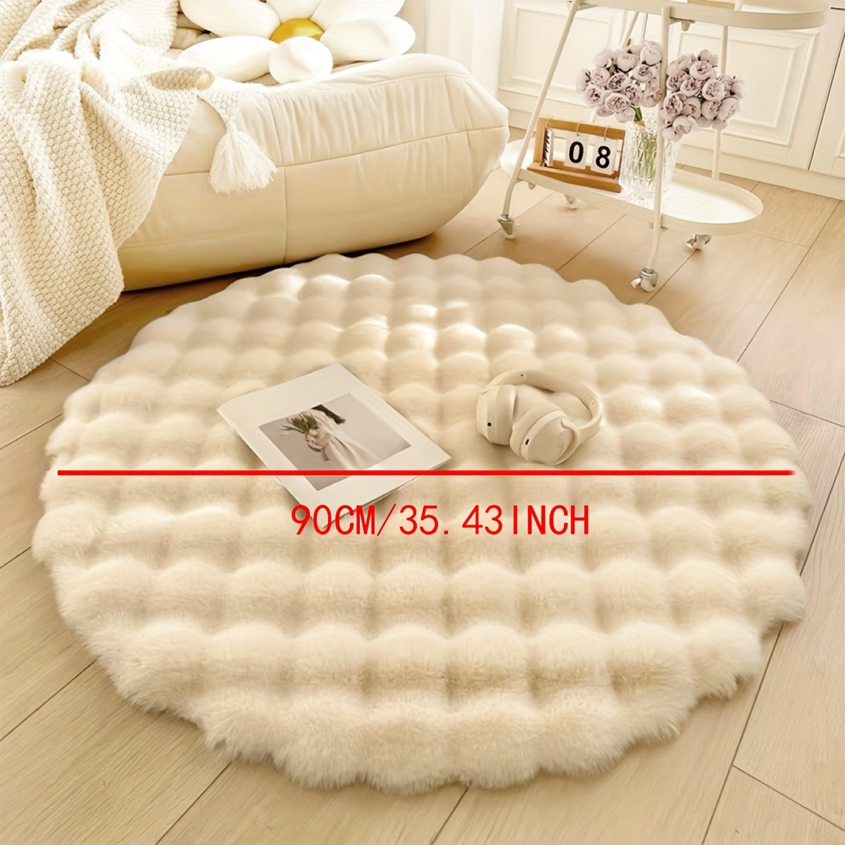 1 pieza, Alfombra Decorativa Redonda de Terciopelo Buboso Sólido Suave y Fácil de Limpiar para Dormitorio, Sala, Armario, Área de Maquillaje o Espacios de Ocio, Color Beige Claro Densa y Cómoda, Mantenimiento Ligero, Adecuada para Todas las Estaciones 35
