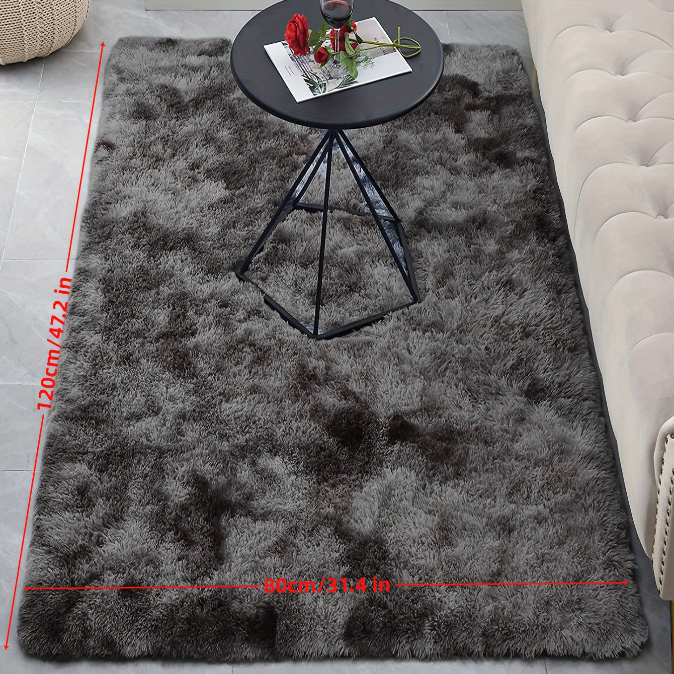 1pc Alfombra de Área Shaggy de Lujo - Suave, Antideslizante, Lavable, Decoración para el Hogar para Dormitorio y Sala de Estar, Negro Gris, Diseño Acogedor e Invitador con Detalles de Animales de Peluche