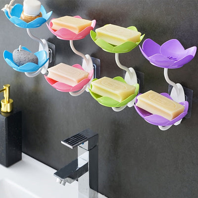 Caja De Jabón En Forma De Loto Doble, Montada En La Pared, Sin Drenaje, Jabonera De Plástico Para Almacenamiento Para El Baño